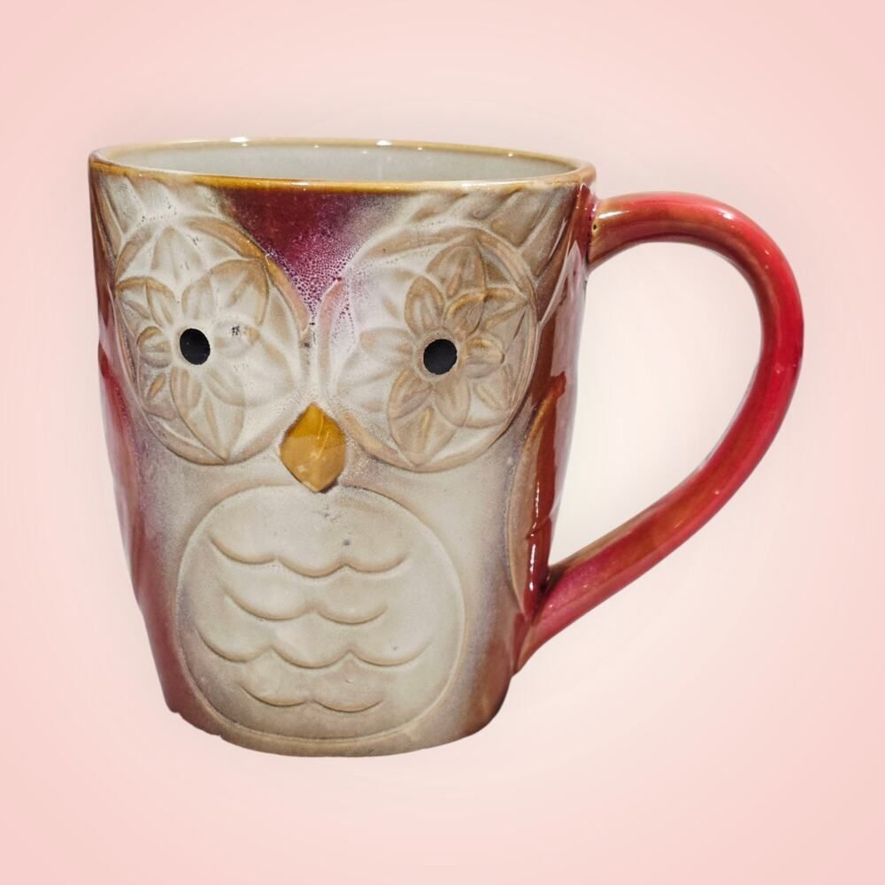 Gibson Home Owl Coffee Tea Mug Brown Glazed Pottery Rustic 16 Oz